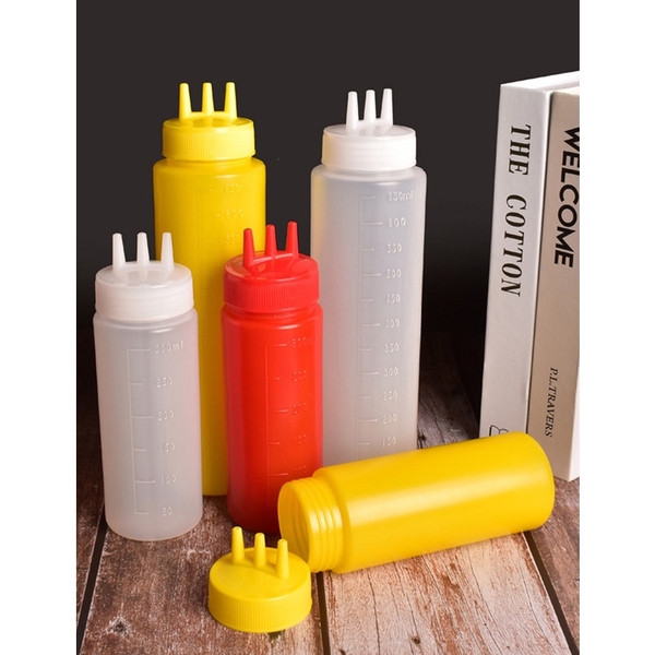 Chai bóp nước sốt thực phẩm, chai gia vị cà chua sốt, loại 3 vòi phun - HVL TEA