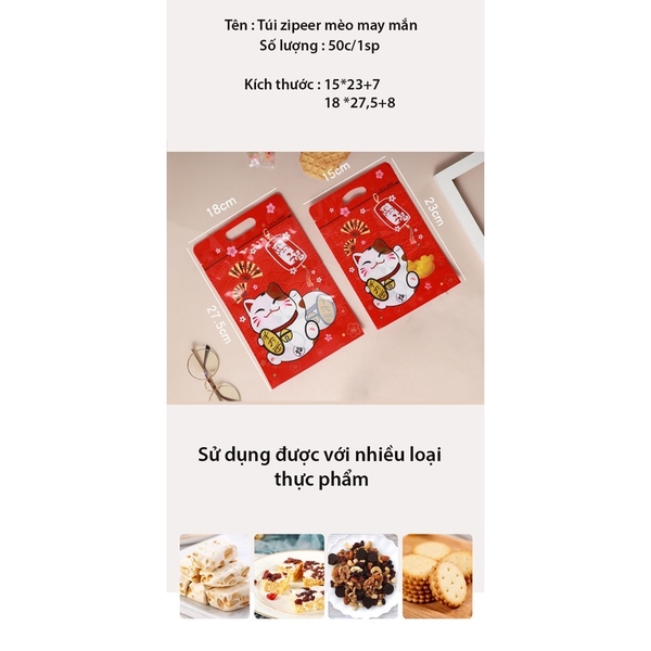 Túi zipper mèo may mắn, đựng bánh kẹo tết - KING OF OPP