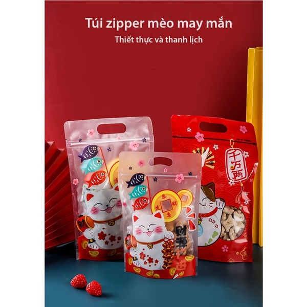 Túi zipper mèo may mắn, đựng bánh kẹo tết - KING OF OPP