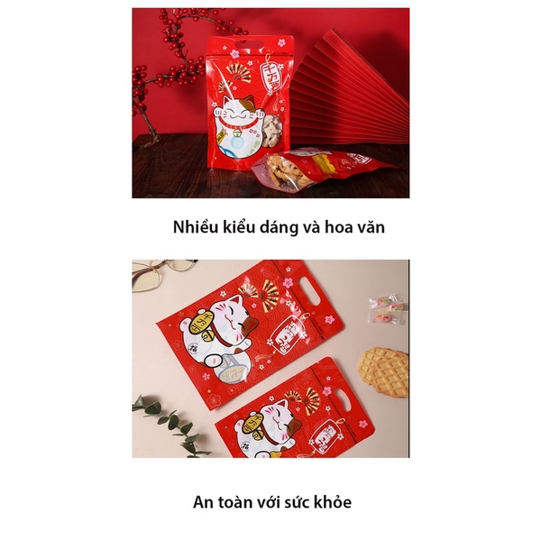 Túi zipper mèo may mắn, đựng bánh kẹo tết - KING OF OPP