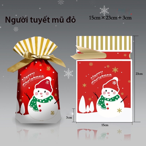 Túi đựng bánh/kẹo, túi đựng quà chủ đề Noel kích thước 15 * 23, dây nơ buộc - VUA BAO BÌ