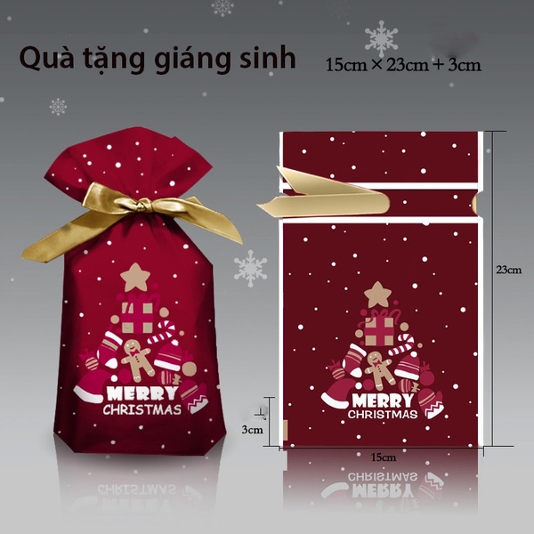 Túi đựng bánh/kẹo, túi đựng quà chủ đề Noel kích thước 15 * 23, dây nơ buộc - VUA BAO BÌ