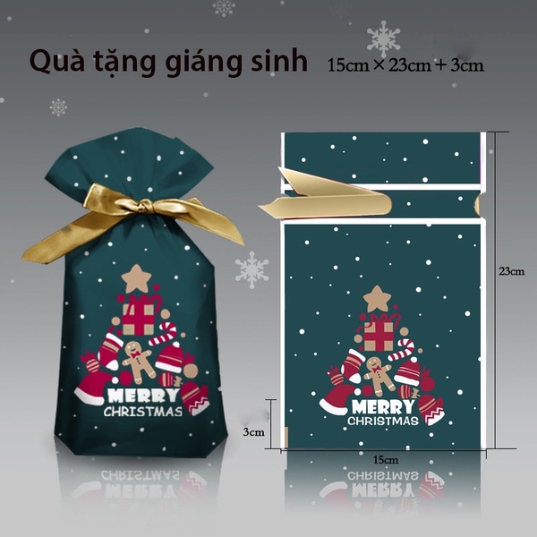 Túi đựng bánh/kẹo, túi đựng quà chủ đề Noel kích thước 15 * 23, dây nơ buộc - VUA BAO BÌ