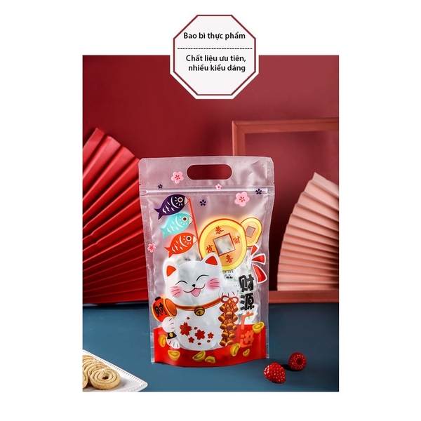 Túi zipper mèo may mắn, đựng bánh kẹo tết - KING OF OPP
