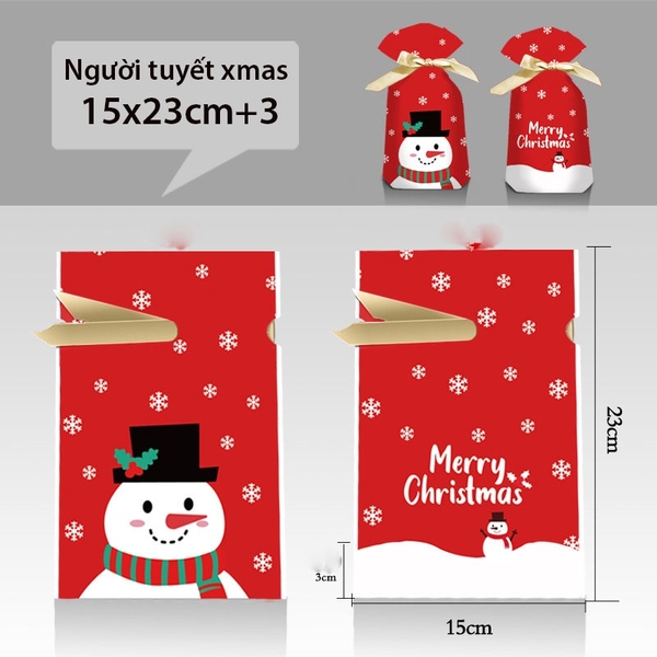 Túi đựng bánh/kẹo, túi đựng quà chủ đề Noel kích thước 15 * 23, dây nơ buộc - VUA BAO BÌ