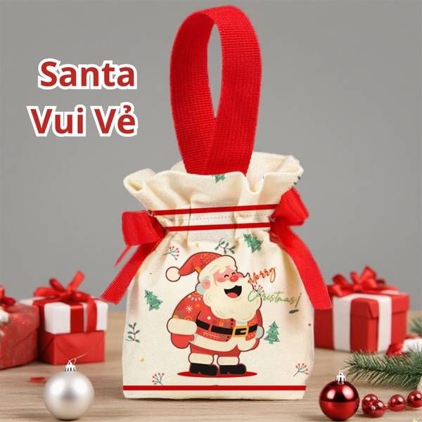 Túi vải đựng quà Giáng Sinh có quai xách, túi quà noel dễ thương ngộ nghĩnh