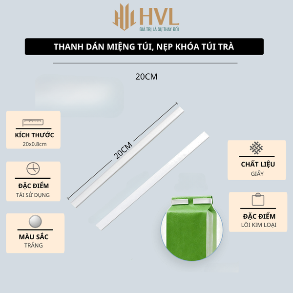 Thanh dán miệng túi, nẹp khóa túi trà