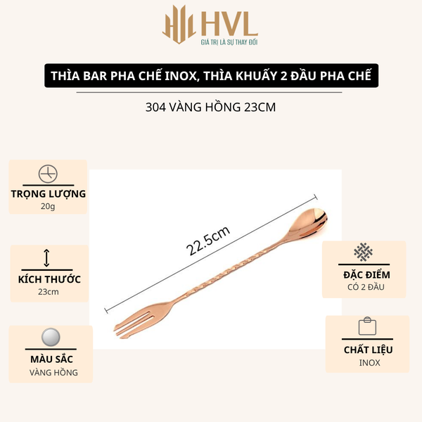 Thìa bar pha chế inox, thìa khuấy 2 đầu pha chế