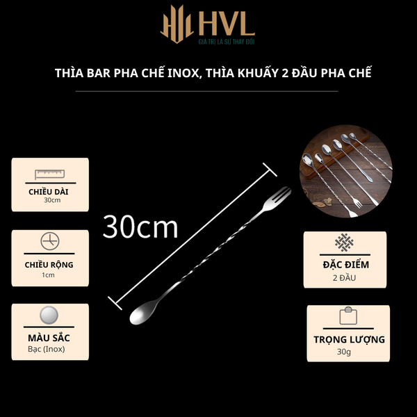 Thìa bar pha chế inox, thìa khuấy 2 đầu pha chế