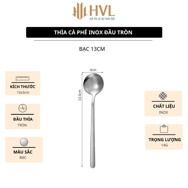 Thìa cà phê inox đầu tròn