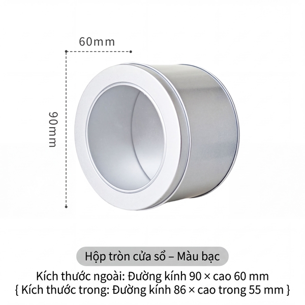 Hộp Thiếc Nắp Trong Suốt Hình Vuông Và Tròn - Màu Bạc Sang Trọng