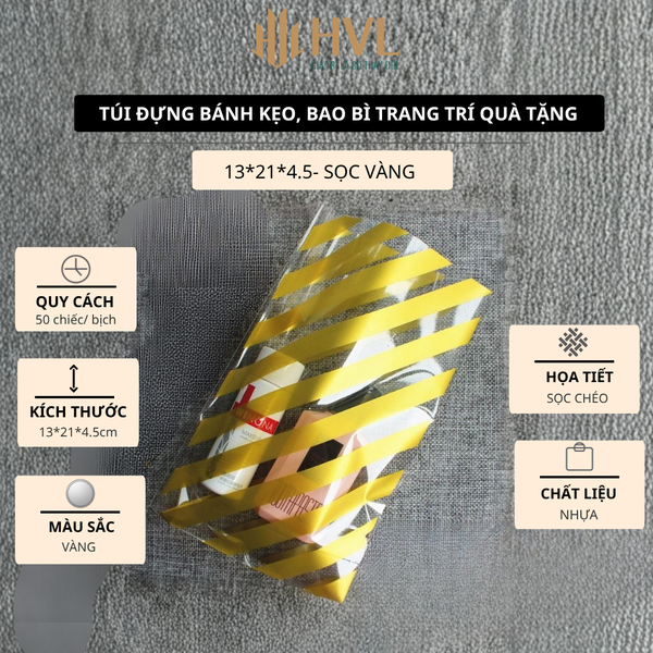 Túi đựng bánh kẹo, bao bì trang trí quà tặng, 100 túi/sp,  kích thước 13*21*4.5 - VUA BAO BÌ