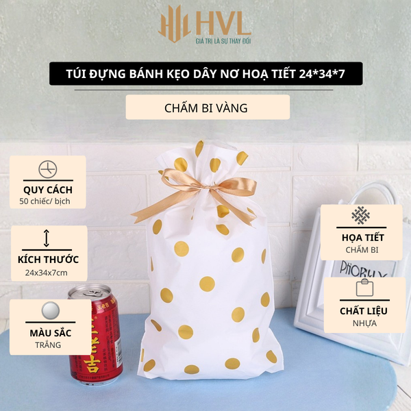 Túi đựng bánh kẹo dây nơ hoạ tiết 24x34x7