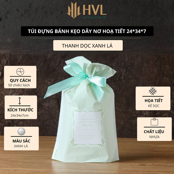 Túi đựng bánh kẹo dây nơ hoạ tiết 24x34x7