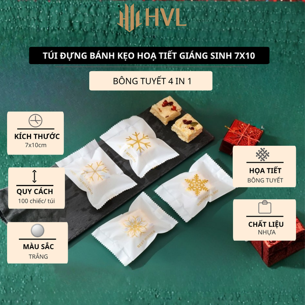 Túi đựng bánh kẹo hàn nhiệt hoạ tiết Giáng Sinh
