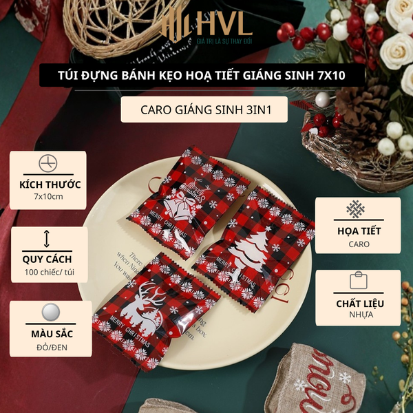 Túi đựng bánh kẹo hàn nhiệt hoạ tiết Giáng Sinh