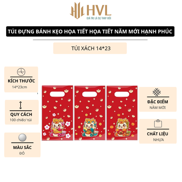 Túi đựng bánh kẹo họa tiết họa tiết năm mới hạnh phúc