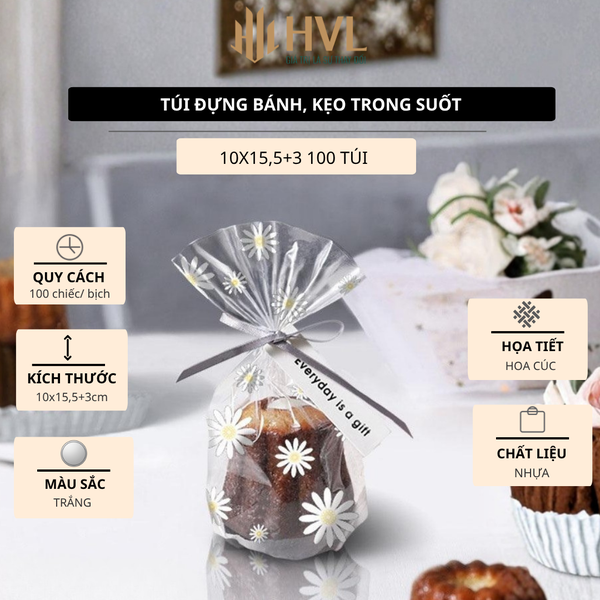Túi đựng bánh kẹo, bao bì trang trí quà tặng, 100 túi/sp,  kích thước 13*21*4.5 - VUA BAO BÌ