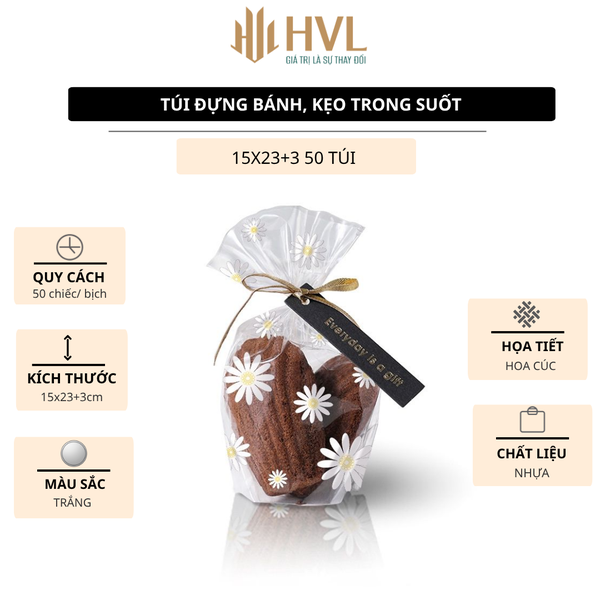 Túi đựng bánh kẹo, bao bì trang trí quà tặng, 100 túi/sp,  kích thước 13*21*4.5 - VUA BAO BÌ