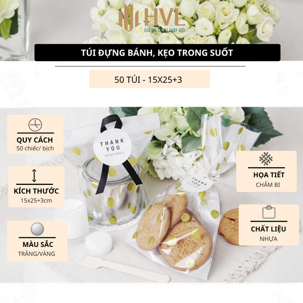 Túi đựng bánh kẹo, bao bì trang trí quà tặng, 100 túi/sp,  kích thước 13*21*4.5 - VUA BAO BÌ