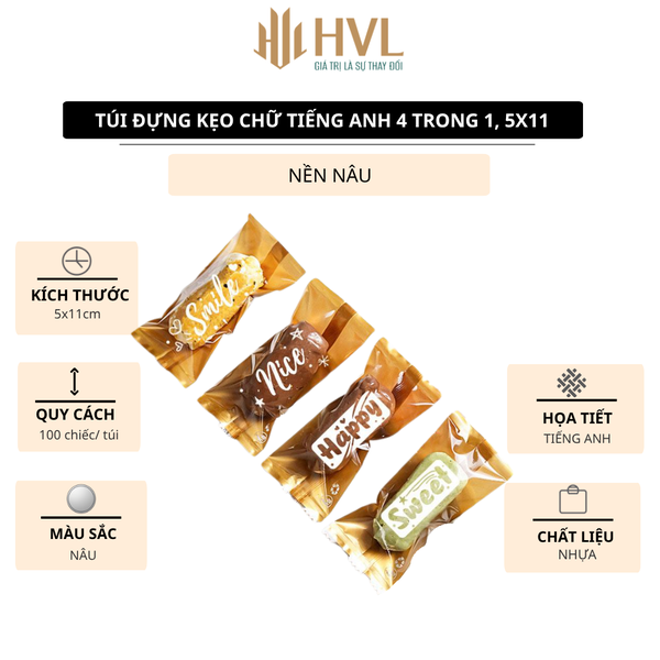 Túi đựng kẹo chữ tiếng anh 4 trong 1, 5x11