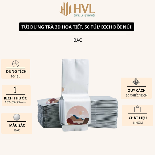 Túi đựng trà 3D hoạ tiết đồi núi cao cấp, 50 túi/sp - HVL TEA