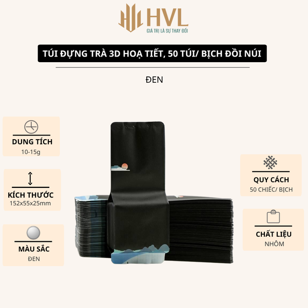 Túi đựng trà 3D hoạ tiết đồi núi cao cấp, 50 túi/sp - HVL TEA