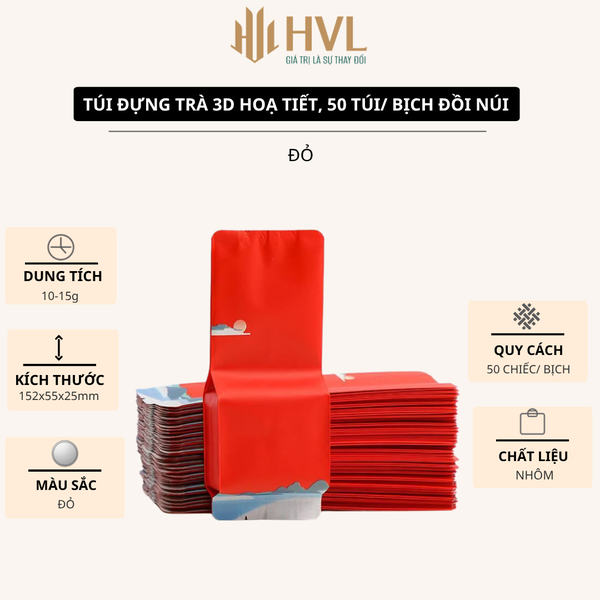 Túi đựng trà 3D hoạ tiết đồi núi cao cấp, 50 túi/sp - HVL TEA