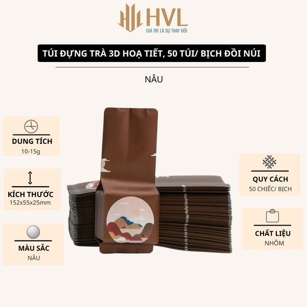 Túi đựng trà 3D hoạ tiết đồi núi cao cấp, 50 túi/sp - HVL TEA