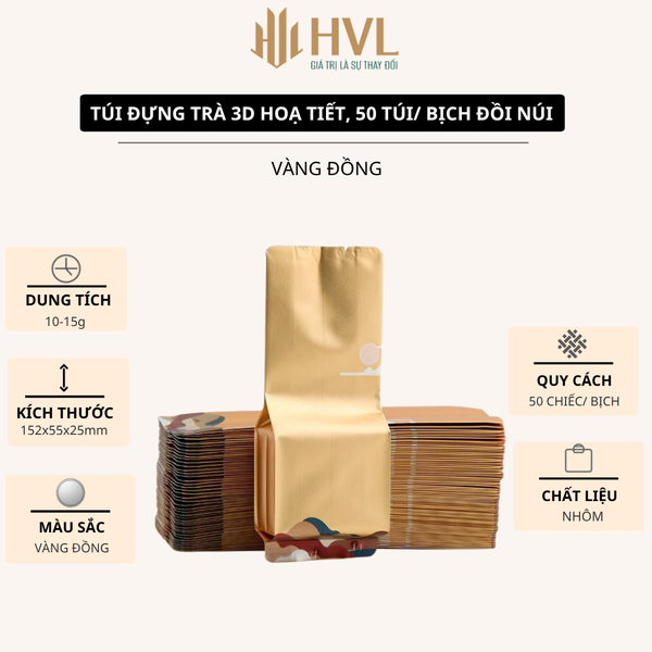 Túi đựng trà 3D hoạ tiết đồi núi cao cấp, 50 túi/sp - HVL TEA