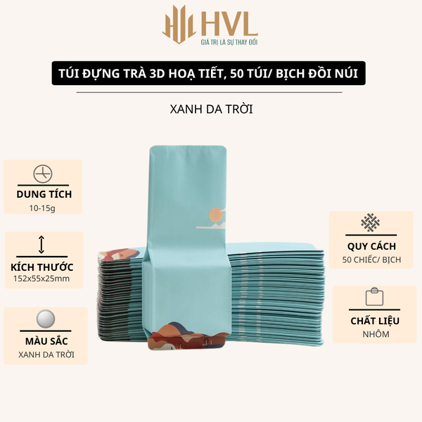 Túi đựng trà 3D hoạ tiết đồi núi cao cấp, 50 túi/sp - HVL TEA