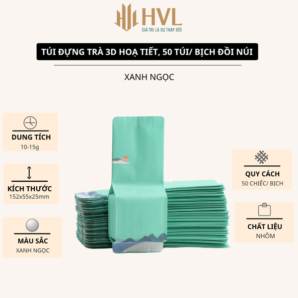 Túi đựng trà 3D hoạ tiết đồi núi cao cấp, 50 túi/sp - HVL TEA