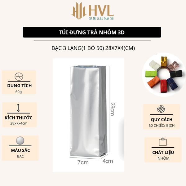 Túi nhôm 3D đựng trà, túi hút chân không niêm phong