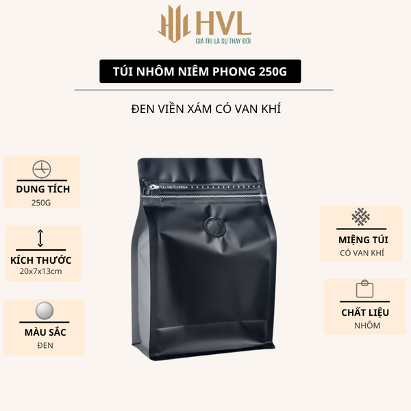 Túi giấy kfaft nhôm đựng trà, cà phê niêm phong có van khí cao cấp, 1 túi/ sản phẩm - HVL TEA