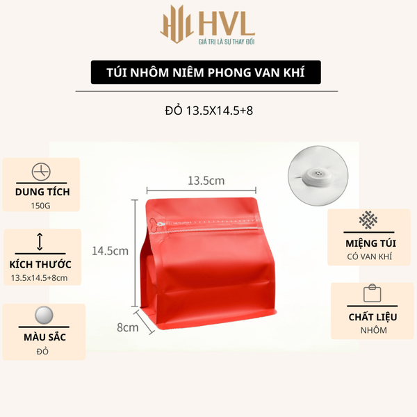 Túi kraft nhôm niêm phong có van khí mẫu mới - HVL TEA