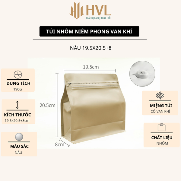 Túi kraft nhôm niêm phong có van khí mẫu mới - HVL TEA