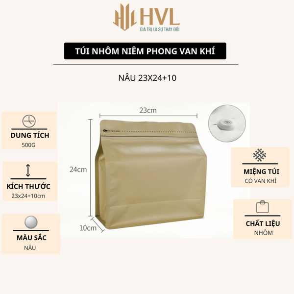 Túi kraft nhôm niêm phong có van khí mẫu mới - HVL TEA