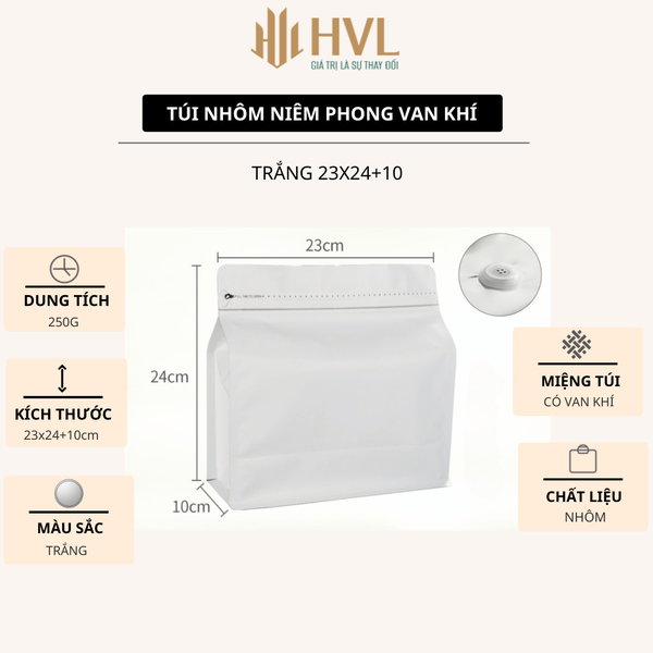 Túi kraft nhôm niêm phong có van khí mẫu mới - HVL TEA