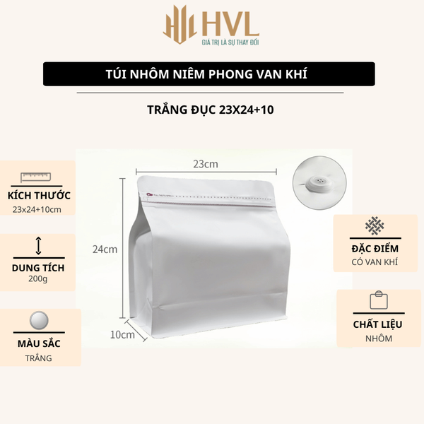 Túi kraft nhôm niêm phong có van khí mẫu mới - HVL TEA