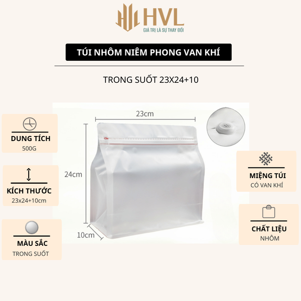 Túi kraft nhôm niêm phong có van khí mẫu mới - HVL TEA
