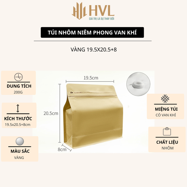 Túi kraft nhôm niêm phong có van khí mẫu mới - HVL TEA