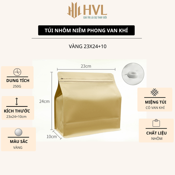 Túi kraft nhôm niêm phong có van khí mẫu mới - HVL TEA