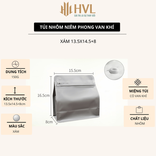 Túi kraft nhôm niêm phong có van khí mẫu mới - HVL TEA