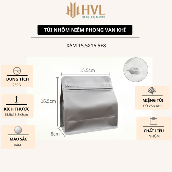Túi kraft nhôm niêm phong có van khí mẫu mới - HVL TEA