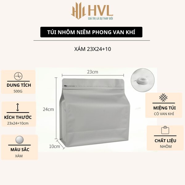 Túi kraft nhôm niêm phong có van khí mẫu mới - HVL TEA