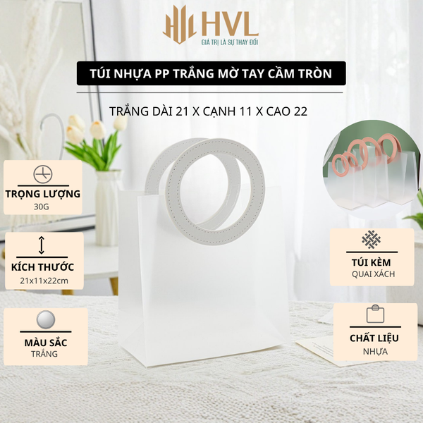 Túi nhựa PP trắng mờ tay cầm tròn