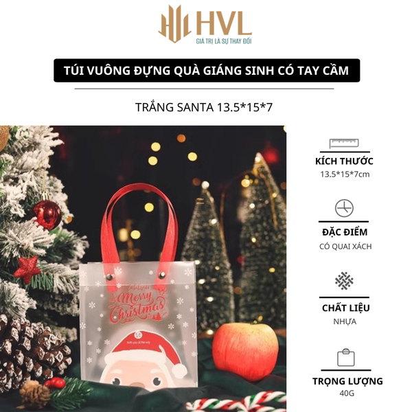 Túi vuông đựng quà Giáng Sinh có tay cầm
