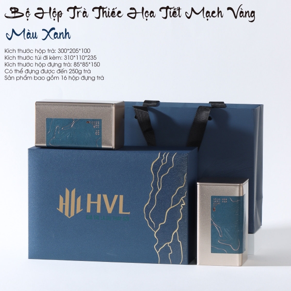Bộ Hộp Trà Thiếc Mạch Vàng - Quà Tặng Trà Cao Cấp Sang Trọng
