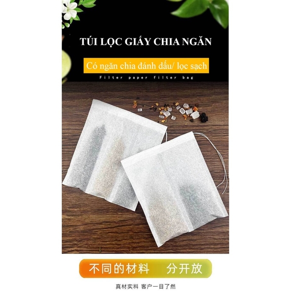 Combo 100 Túi lọc chia ngăn đựng thảo dược, gia vị, thiết kế có dây buộc - HVL