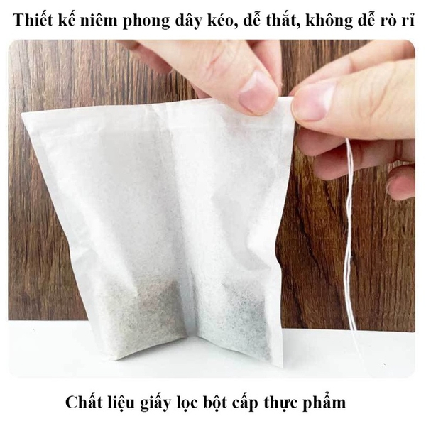 Combo 100 Túi lọc chia ngăn đựng thảo dược, gia vị, thiết kế có dây buộc - HVL